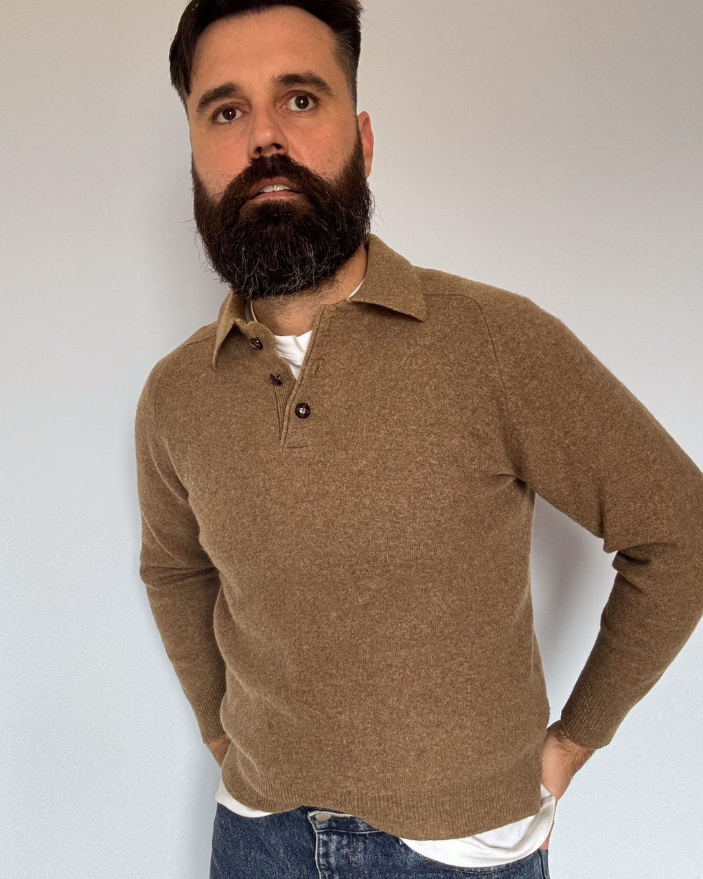 WOOL KNIT POLO SHIRT · Size S/M