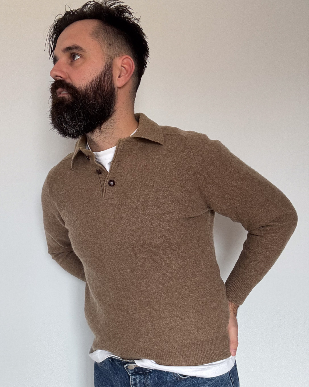 WOOL KNIT POLO SHIRT · Size S/M