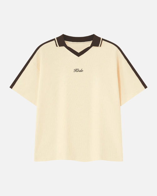 Polo cuello V contrastado KÖDE crema y cacao
